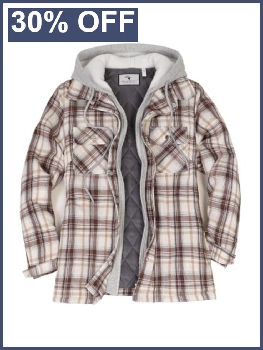 Quilted Lined Flannel Shacket Hooded Multi-Pocket Cotton Blend